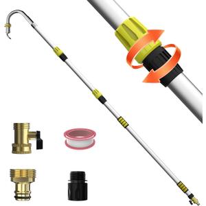 24FT Reach Gutter Cleaning Tool with 8-15FT Telescopic Pole, 360 Rotatable Duckbill Metal Head Gutter Cleaner with Shut Off Valve, Adjustable Leak-Proof Gutter Washing Tool for Garden Hose