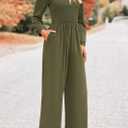KIRUNDO Jumpsuits for Women Dressy Casual One Piece Long Sleeve Wide Leg Long Pant Rompers With Pockets 2025 Fall Outfits (Green, XXL)