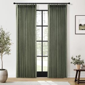 Sage Green Pinch Pleated Linen Curtains 84 Inches Long for Living Room Bedroom with Rings Hooks Clips Back Tab Semi Sheer Curtains Light Filtering Boho Farmhouse Drapes Light Green, 40"W x 84"L