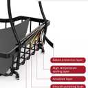 Large 2 Tier Fruit Basket for Kitchen Counter with 2 Banana Hangers, Metal Fruit Bowl with Protection Mats for Vegetable Bread Snack, Black, 14.5" W x 9.5" D