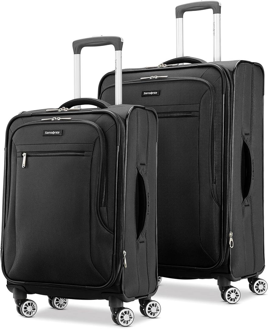 Samsonite Ascella X Softside Expandable Luggage with Spinners, Black, 2PC SET (Carry-on/Medium) (2PC (SP20/25))