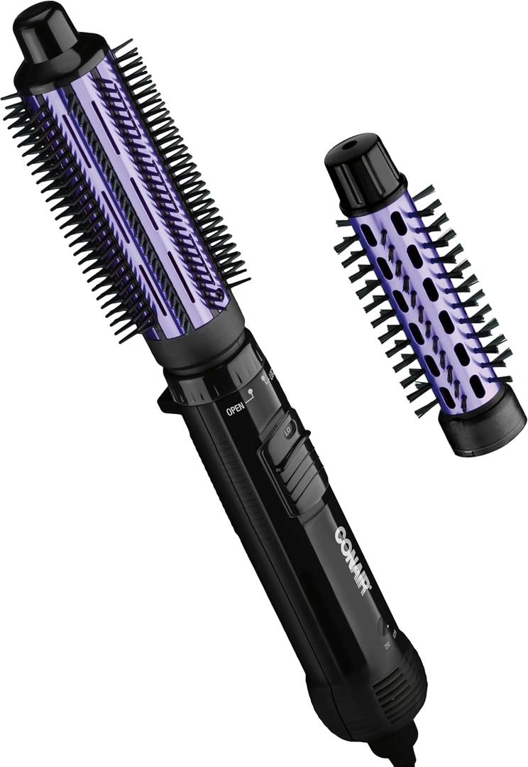 Conair 2-in-1 Hot Air Curling Combo, Includes 1.5-inch Curl Brush and 1-inch Aluminum Bristle Brush