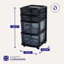 HOMZ Drawer Tower, 4-Tier Clear Plastic Storage Organizer Cart, Black Frame - Rolling Drawer Containers with Wheels for Bathroom, Bedroom, Office, and Classroom Organization