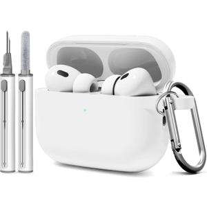 for AirPod Pro 3 Case Cover with Cleaner Kit, Soft Silicone Cover for AirPods Pro 3rd Generation Comes with Keychain for Women Men,Suitable for 3rd Generation Case White