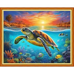 Joyhoor Cross Stitch Kits for Beginners Stamped Cross-Stitch Supplies Needlework preprint Embroidery Kits for Adults DIY Needlepoint Kits Embroidery Patterns 11CT-Millennium Turtle 16x20 inchs