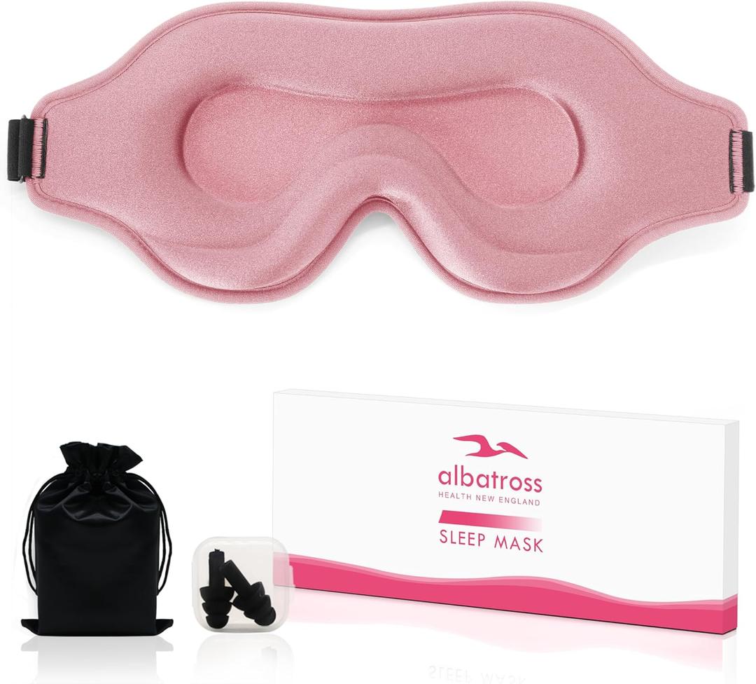 Sleep Eye Mask for Men Women, Sleeping Mask for Side Sleeper, Travel Blackout Night Blindfold Eye Shade Cover with Adjustable Strap (Pink)
