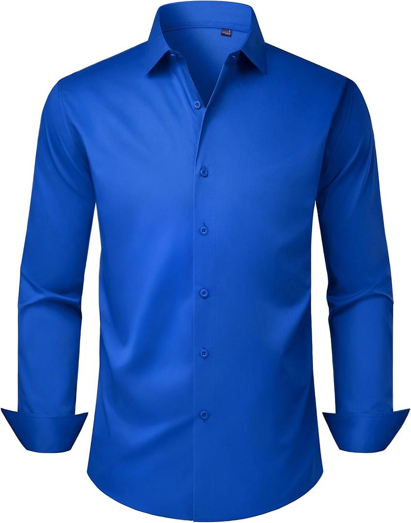 Alimens & Gentle Mens Dress Shirts Long Sleeve Stretch Wrinkle Free Business Casual Button Down Shirt (Blue, M)