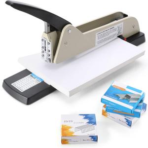 Long Reach Stapler, Heavy Duty Long Arm Stapler, 200 Sheets Capacity, 4000 Staples Gift, 9.84 Adjustable Stapling Depth Suitable for Booklets & Office Document, Fixable Paper Guide