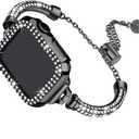 Secbolt Bling Band and Case Compatible with Apple Watch Band 38mm 40mm 41mm 42mm 44mm 45mm, Women Dressy Metal Bracelet with Rhinestone Bumper for iWatch Series 9/8/7/SE/6/5/4/3/2/1 (Black)