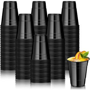 Lounsweer 100 Pack 16 oz Graduation Plastic Cups Party Supplies Disposable Drinking Water Cups for Wedding Birthday Beer Taste Serving Snack Sample Tastings Barbecues Picnic(Black)