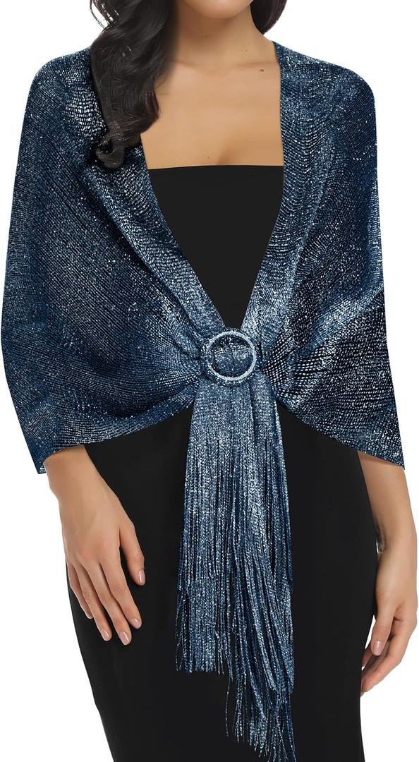 Rheane Shawls and Wraps for Evening Dress, Sparkle Shawls for Women with Buckle - Elegant Wedding Party Formal Shoulder Wrap (Blue)