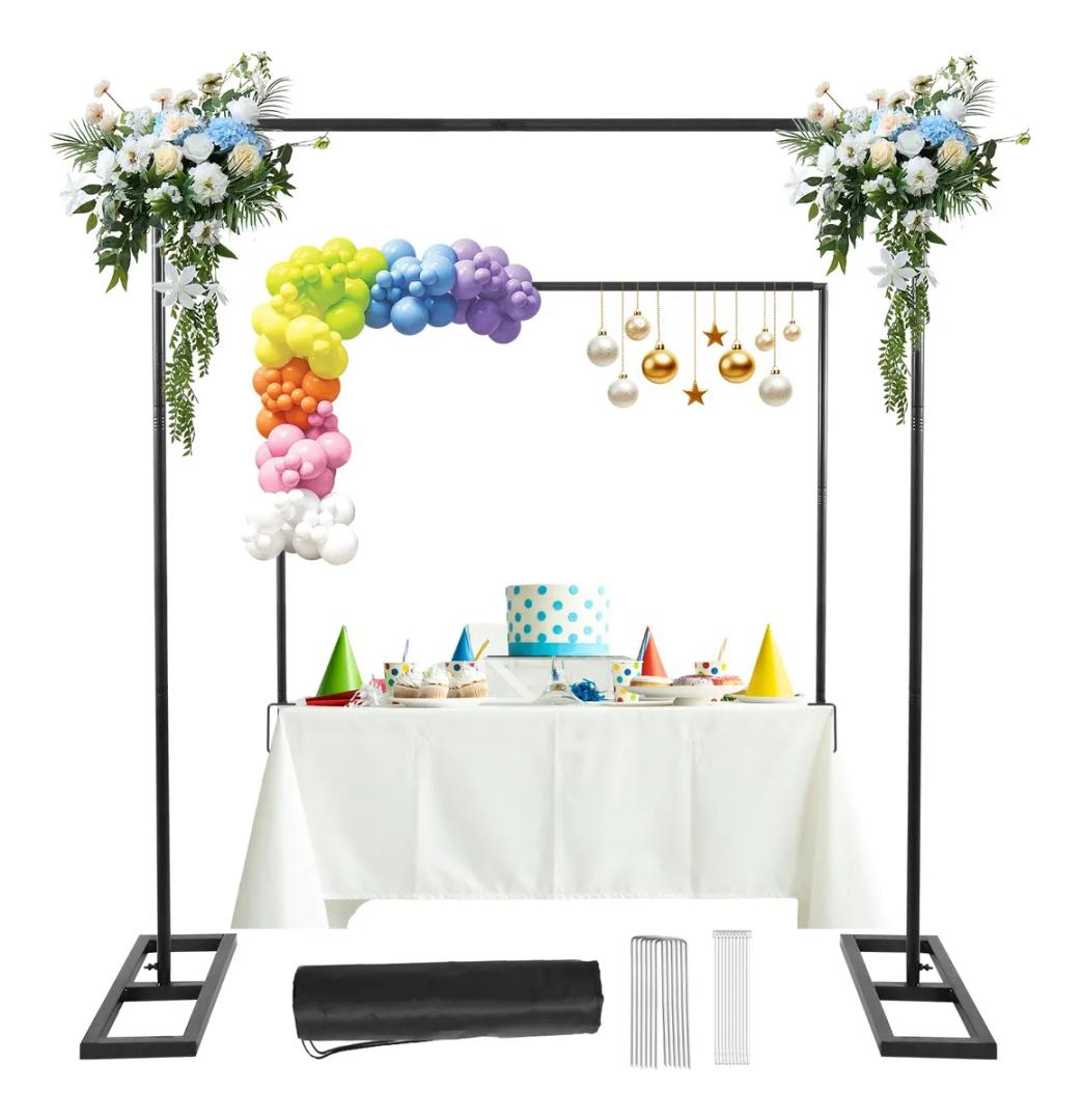 Square Backdrop Stand, 8.25FT Wedding Arch & Table Rod Stand with Clamps, Adjustable Photo Booth Background Kit, Metal