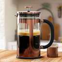 BAYKA 21 Ounce 0.6 Liter French Press Coffee Tea Maker Small, Heat Resistant Thickened Borosilicate Glass Stainless Steel Single Serve Brewer, Cold Brew Cafetera Teapot, Copper