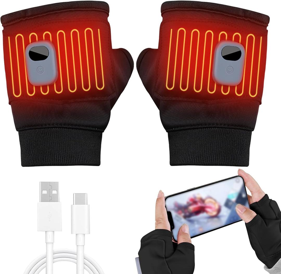 Heated Gloves for Women Rechargeable, Fingerless Rechargeable Heated Gloves, Hand Warmer Gloves, 3-Speed Adjustable Heated Fingerless Gloves, Winter Hand Warmer for Work Cycling Skiing (Medium, Black)