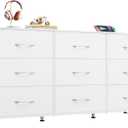 WLIVE 47''W Dresser for Bedroom, White Dresser TV Stand for 45, 50, 55 inch TV, Wide Chest of Drawers with 9 Drawer, Large Entertainment Center, Fabric Dressers with Wood Top for Closet, Living Room, Regular Size