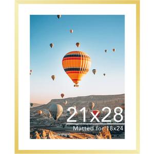 JCJMY 21x28 Picture Frame with 18x24 Mat, Display Photo 18x24 with Mat or 21 x 28 Without Mat, Wall Hanging Large 21 by 28 Poster Frame with Plexiglass, Gold