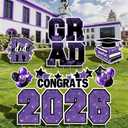 Graduation Yard Signs Class of 2026 Decorations, 11PCS Purple Black Congrats Grad 2026 Lawn Sign Large Yard Decor with Stakes for Outdoor Senior High School College Garden Prom Send Off Party Supplies, L - Star Style