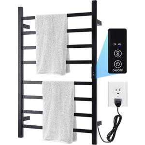 Towel Warmer Heated Towel Bar-Rack - Nopwer Bathroom Wall Mounted Electric Towel Drying Plug-in Matte Black 8 Bars