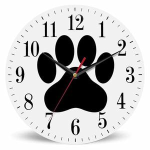 Mxocom Dog Paw Wall Clock Animal Puppy Black Cartoon Footprint 10 Inch Silent Non Ticking Battery Operated Clock Vintage Round Clock for Living Room Bedroom Bathroom Office Decor