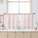 Chyhomenyc Striped Boho Kitchen Curtains 24 Inch Length - Light Filtering Faux Linen Half Window Cafe Curtains, Farmhouse Short Curtain Tiers for Bathroom RV Camper, 30Wx24L, 2 Pieces, Pink