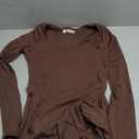 QINSEN Womens Sexy Square Neck Long Sleeve Full Length Leggings Bodycon Stretch Jumpsuit (Large, Brown)