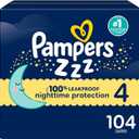 Pampers ZZZ Overnight Diapers, Size 4 (22-37 lbs), 104 Count, Nighttime Protection Disposable Baby Diaper, Night Time Leak and Skin Protection