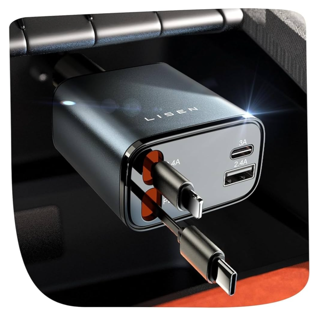 LISEN Retractable Car Charger, for Gifts for Him Her, Cars Adapter USB C Fast Charger, Car Accessories Gadgets for Men Women Travel Essentials Gift for iPhone 17 Pro Max 16 15 14 13 12, Samsung S26