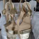 JOY IN LOVE Women's Chunky Platform High Heels Ankle Strap Block Heel Sandals (10, Gold Matte)