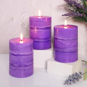 3" x 4" Handmade Pillar Candles Lavender Scented Purple Decorative Modern Aesthetic Long Clean Burning Fragrance Candle for Wedding Spas Meditations Christmas Home Decor,Set of 3