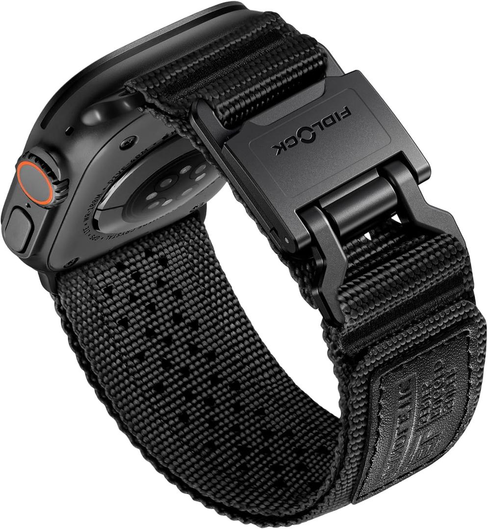 Compatible with Apple Watch Ultra Band 49mm for Men - Rugged Nylon Straps with FIDLOCK Magnetic Clasp for iWatch Series 10 46mm, 9/8/7 45mm, SE/6/5/4 44mm, 3/2/1 42mm (Black), Size: L 49/46/45/44/42mm(Series 3 2 1)