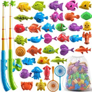 Magnetic Fishing Game Pool Toys for Kids 3-5, Water Table Bathtub Kiddie Party Toy with Pole Rod Net Plastic Floating Fish, Outdoor Toys for Boys Girls Kids Age 3 4 5 6 7 8 Year Old