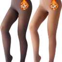 Fleece Lined Tights Sheer Winter - Fake Translucent Tights Winter Thick Warm Pantyhose Sheer Women Leggings (Large, Grey+brown)