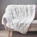 TEMACOO Gentle Soft Fluffy Fur Throw Blanket, Cozy Plush Blanket White, 50 * 60 Inches (Rabbit Fur)