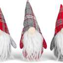 Napco Grey Red Plaid Gnome 8.25 x 4 Plush Fabric Hanging Christmas Ornament Set of 3