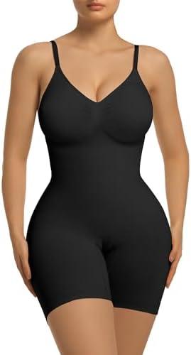 SHAPERX Women's Shapewear Tummy Control Bodysuit with Removable Pads Seamless Sculpting Mid Thigh Body Shaper