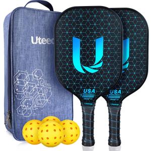 Pickleball Paddles Set of 2, Graphite, Thermoformed One-Mold, Semi-Textured for Extra Grit & Spin, Lightweight, USAPA Approved, Non-Slip, 4.25-Inch Grip, 4 Outdoor Balls & Carry Bag