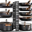 MUDEELA Pots and Pans Organizer Rack under Cabinet 14.55in Height, 8-Tiers Adjustable Pot Rack with 3 DIY Methods, Pot Lid Organizer inside Cabinet for Kitchen Pantry Organization and Storage