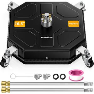 16.5" Pressure Washer Surface Cleaner Attachment, 4000 PSI Square Power Washer Disc with 1/4" Quick-Connect, 2 Extension Wand, Corner& Edge Cleaning, BJ16