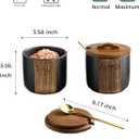 Salt and Pepper Bowl, Ceramic Salt Containers for Countertop, Salt and Pepper Cellar with Lid and Spoons, Black