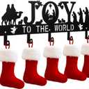 Cinnvoice Nativity Christmas Stocking Holder for Wall with 5 Hangers Metal Christmas Stocking Wall Hanger Mantel Rack Hanging Mount Hook for Holiday Xmas Fireplace Decoration, Black (Joy)