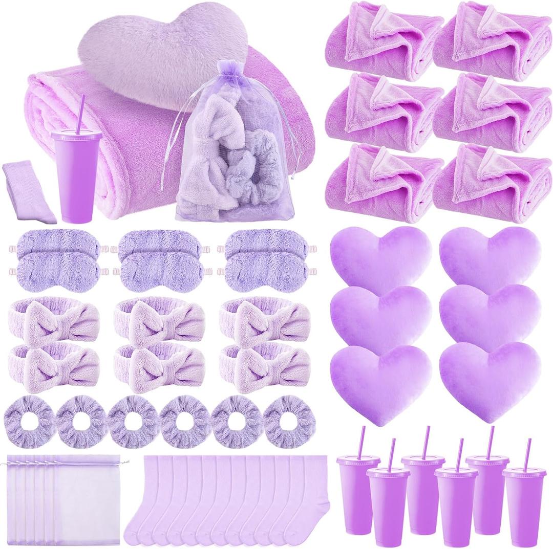 Fanfanwin 48 Pcs/6 Set Sleepover Party Supplies, Purple, Solid Color