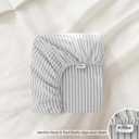 MooMee Fitted Bottom Sheet Only 100% Washed Cotton Linen Like Textured Breathable Durable Soft Comfy Deep Pocket Fits Mattress up to 17" (White Dark Grey Wide Stripes, Queen)