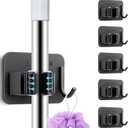 5 Pack Heavy Duty Mop and Broom Holder Wall Mount, No Drill Self Adhesive Stainless Steel Hanger with Hooks, Anti-Slip Tool Organizer for Bathroom, Kitchen, Garage, Laundry Room (5, Black)