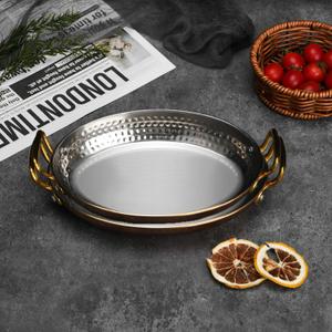 DEADALUS Stainless Steel Oval Serving Tray with Double Handles And Platter Pack of 2, Tri-Ply Serving Dishes for Food Party, Entertaining, Appetizer, Charcuterie & Movie Night Snack 5.5 & 6 Inch