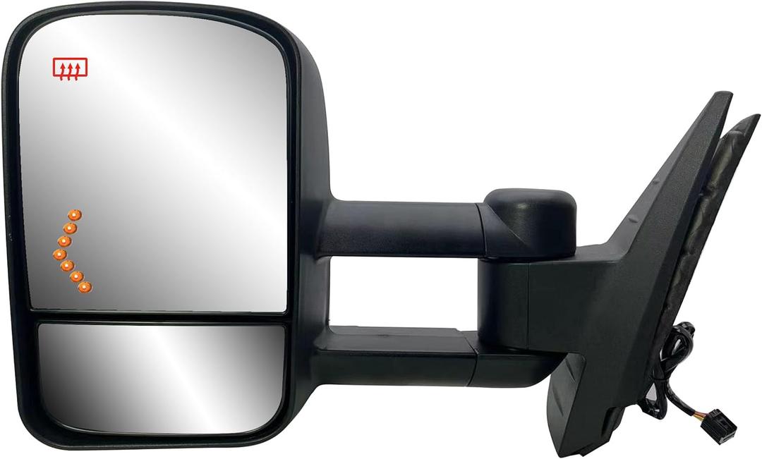 Driver Left Side Door Towing Mirror Power and Heated with Signal Light on Glass Textured Back Cover For Chevy Silverado Sierra 1500 2500 3500HD from 2007 to 2013