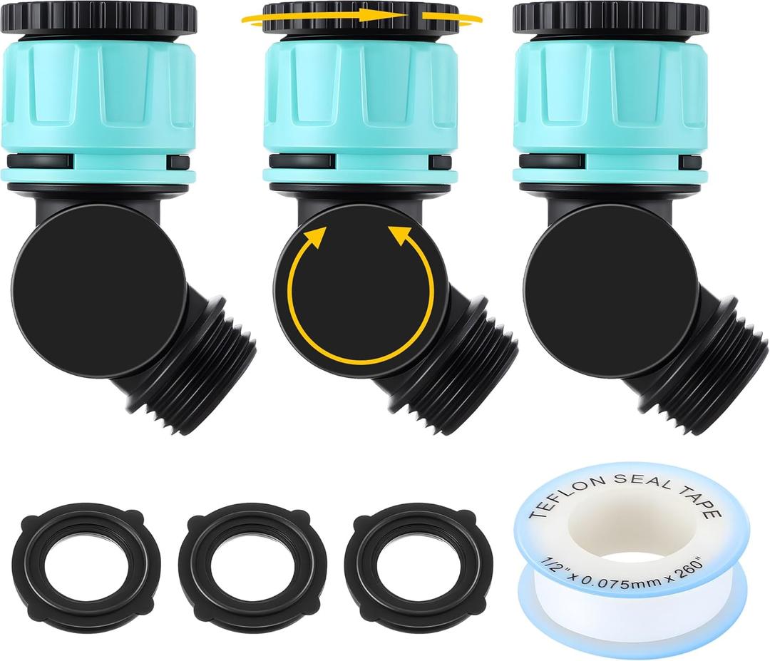 Enhon 3 Pcs Adjustable 180 & 360Swivel Connectors, Garden Hose Adapter 3/4" GHT Thread Hose Extender, 3 Spare Rubber Rings, 1 Waterstop Tape, Green and Black Swivel for Outdoor Faucet