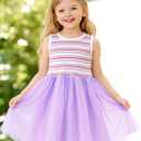 HILEELANG Girls Tulle Dress Lavender Sleeveless Ribbed Stripe Top Spring Summer Toddler Little Girls, 5T