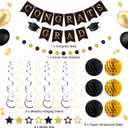Seenelling 2026 Graduation Decorations Black and Gold Congrats Grad Banner with Hanging Swirl Honeycomb Ball Circle Garland Grad Party Favor Supplies for College Senior High School Classroom Decor