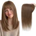 Hair Toppers for Women Real Human Hair 12 Inch Long Straight Toppers for Women with Thinning 7 * 13CM Silk Base Clip in Hairpieces with Bangs (Mocha Brown)