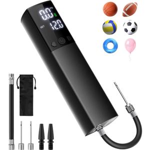 Electric Ball Pump,Smart Air Pump Portable Fast Ball Inflation with Accurate Pressure Gauge and Digital LCD Display for Basketball Football Soccer Volleyball Swimming Ring Balloon(2 Pin and 1 Spout) (Black)